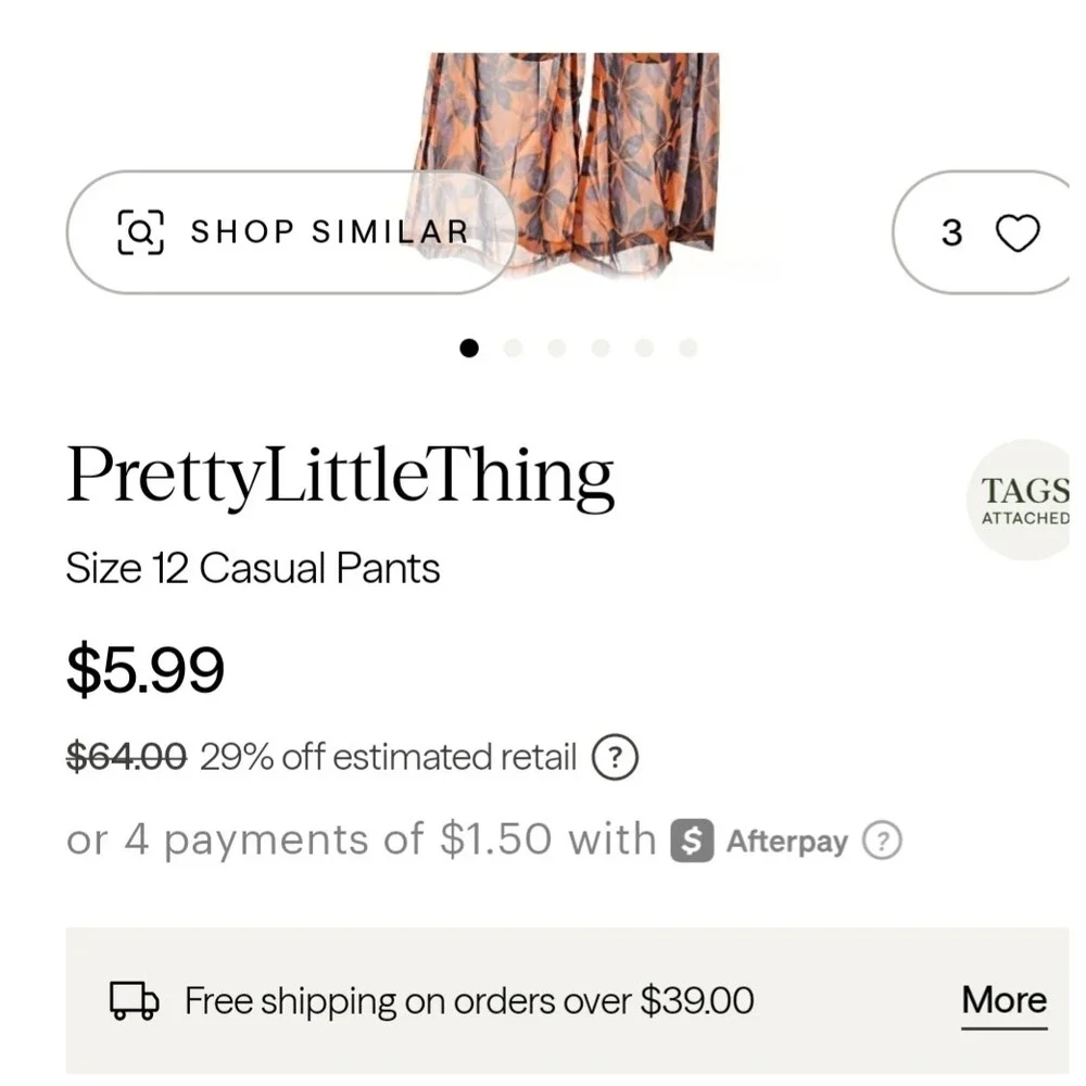 PrettyLittleThing Orange Floral‎ Sheer Wide Leg Pants Beach Cover Up Size 12